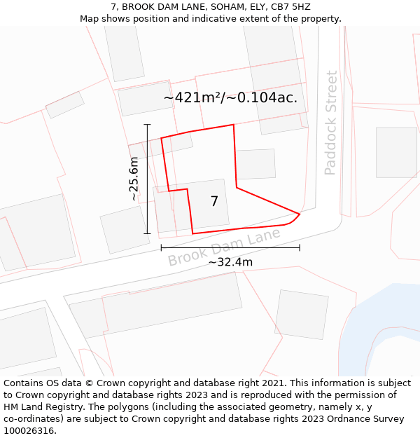 7, BROOK DAM LANE, SOHAM, ELY, CB7 5HZ: Plot and title map