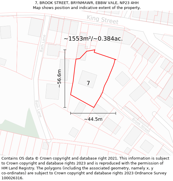 7, BROOK STREET, BRYNMAWR, EBBW VALE, NP23 4HH: Plot and title map