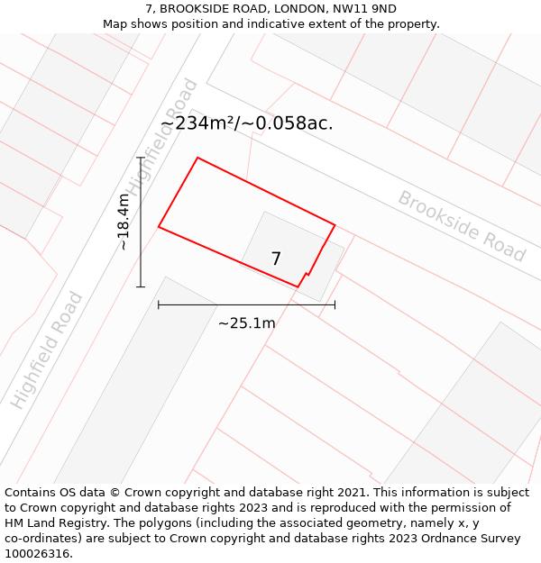 7, BROOKSIDE ROAD, LONDON, NW11 9ND: Plot and title map