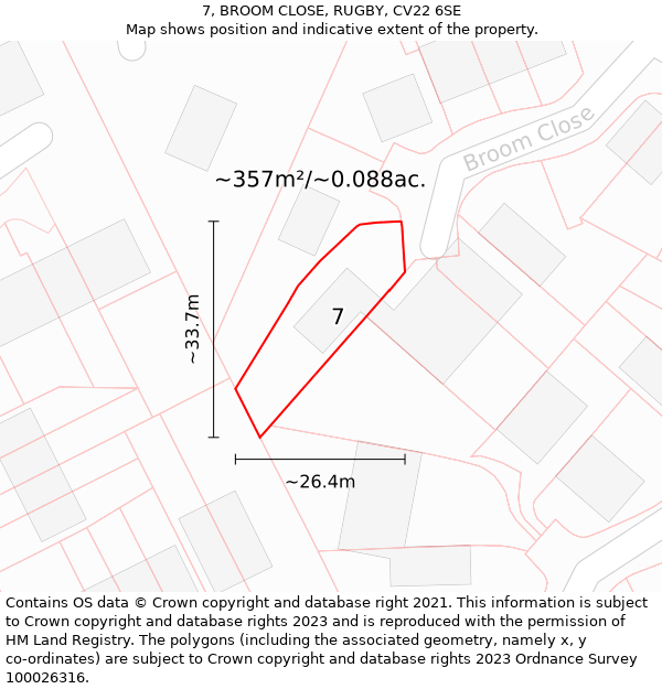 7, BROOM CLOSE, RUGBY, CV22 6SE: Plot and title map