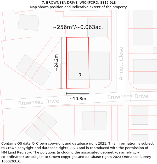 7, BROWNSEA DRIVE, WICKFORD, SS12 9LB: Plot and title map