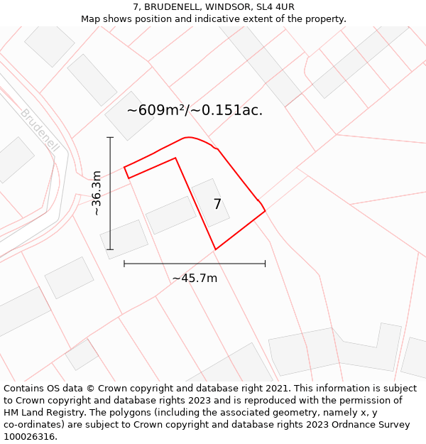 7, BRUDENELL, WINDSOR, SL4 4UR: Plot and title map