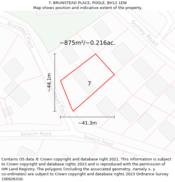 7, BRUNSTEAD PLACE, POOLE, BH12 1EW: Plot and title map
