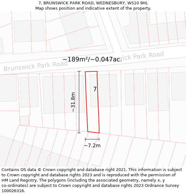 7, BRUNSWICK PARK ROAD, WEDNESBURY, WS10 9HL: Plot and title map