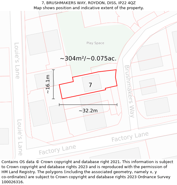 7, BRUSHMAKERS WAY, ROYDON, DISS, IP22 4QZ: Plot and title map