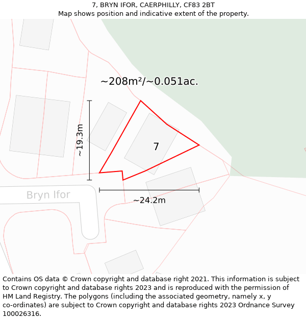 7, BRYN IFOR, CAERPHILLY, CF83 2BT: Plot and title map