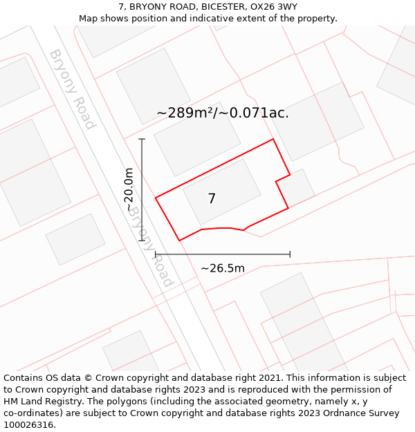 7, BRYONY ROAD, BICESTER, OX26 3WY: Plot and title map