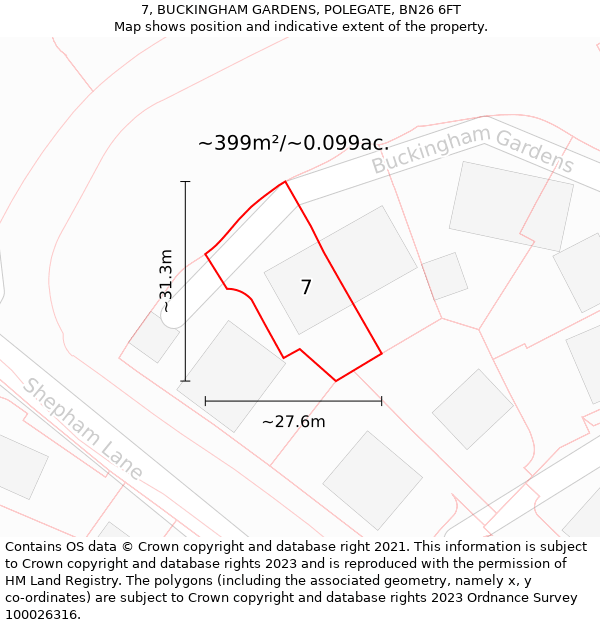 7, BUCKINGHAM GARDENS, POLEGATE, BN26 6FT: Plot and title map