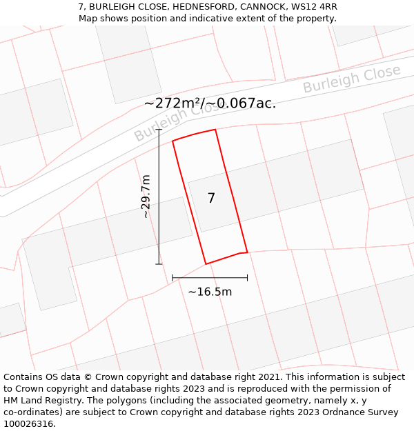 7, BURLEIGH CLOSE, HEDNESFORD, CANNOCK, WS12 4RR: Plot and title map