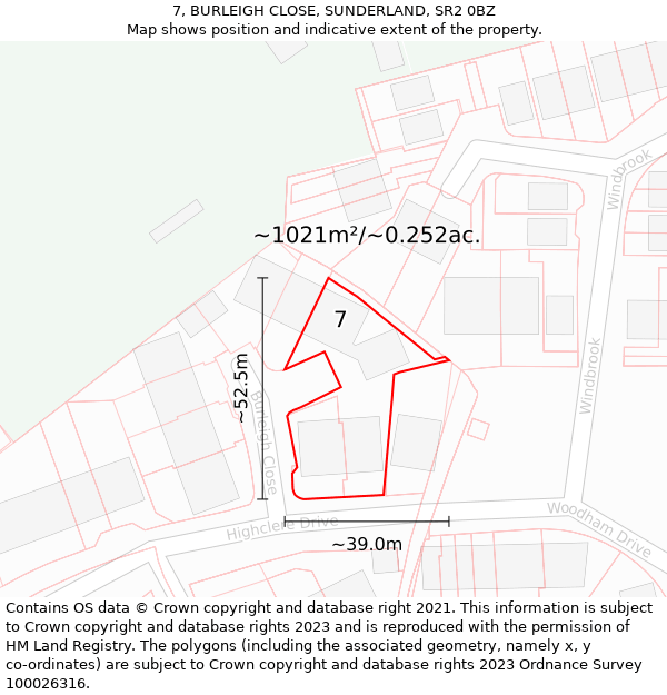 7, BURLEIGH CLOSE, SUNDERLAND, SR2 0BZ: Plot and title map