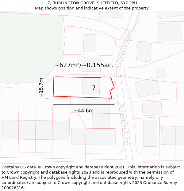 7, BURLINGTON GROVE, SHEFFIELD, S17 3PH: Plot and title map