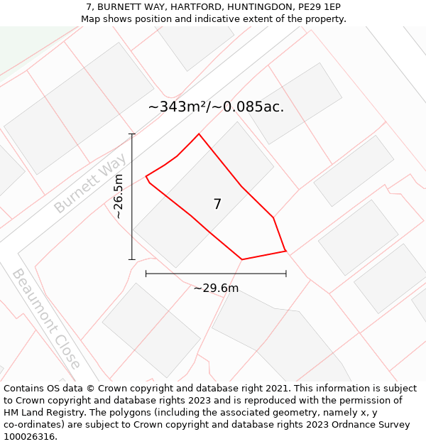 7, BURNETT WAY, HARTFORD, HUNTINGDON, PE29 1EP: Plot and title map