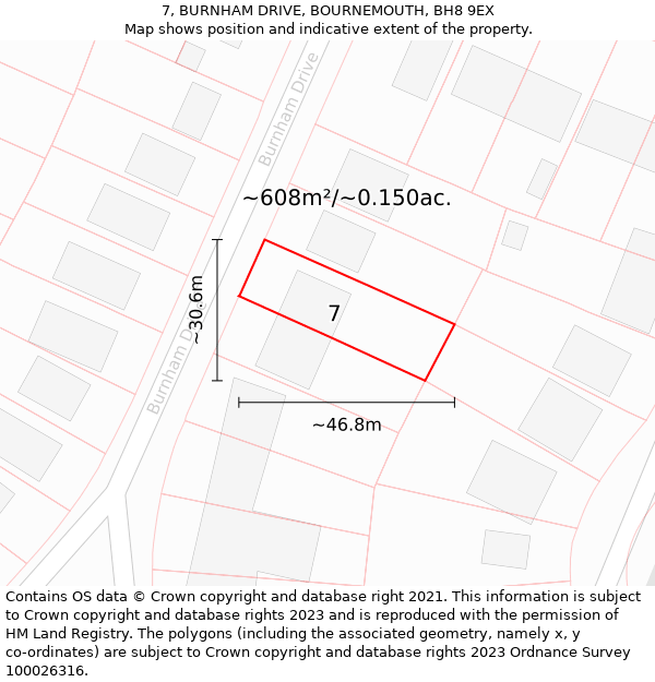 7, BURNHAM DRIVE, BOURNEMOUTH, BH8 9EX: Plot and title map