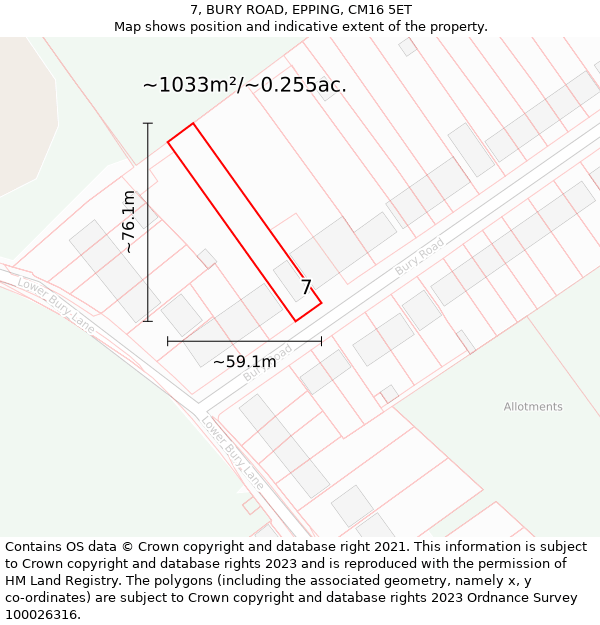 7, BURY ROAD, EPPING, CM16 5ET: Plot and title map