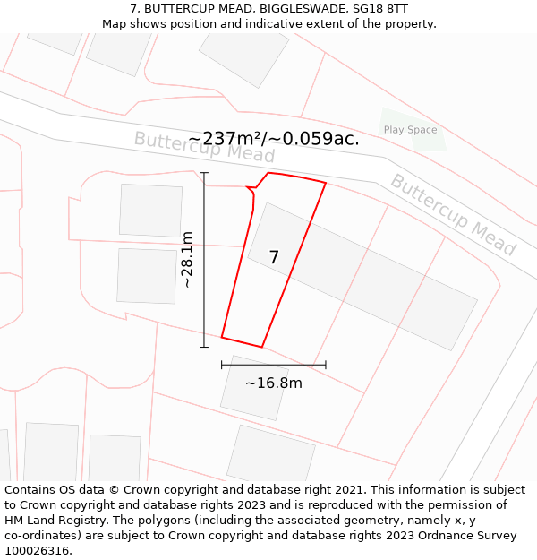 7, BUTTERCUP MEAD, BIGGLESWADE, SG18 8TT: Plot and title map