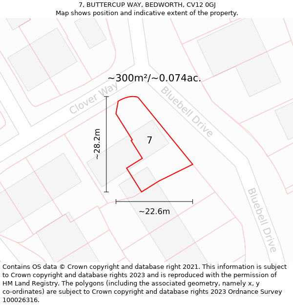 7, BUTTERCUP WAY, BEDWORTH, CV12 0GJ: Plot and title map