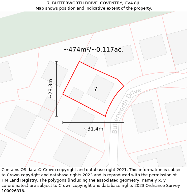 7, BUTTERWORTH DRIVE, COVENTRY, CV4 8JL: Plot and title map