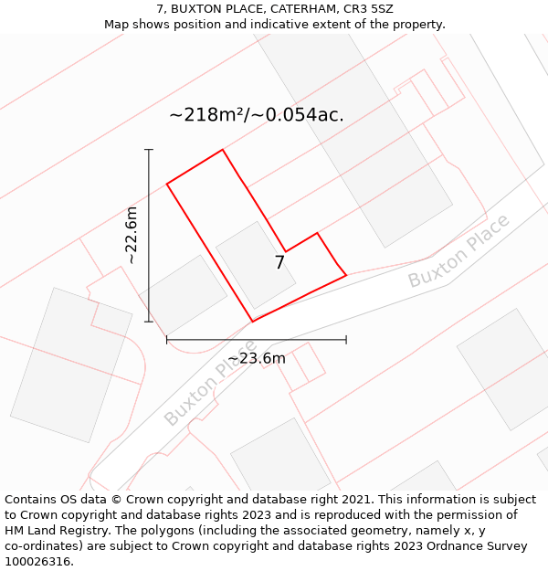 7, BUXTON PLACE, CATERHAM, CR3 5SZ: Plot and title map