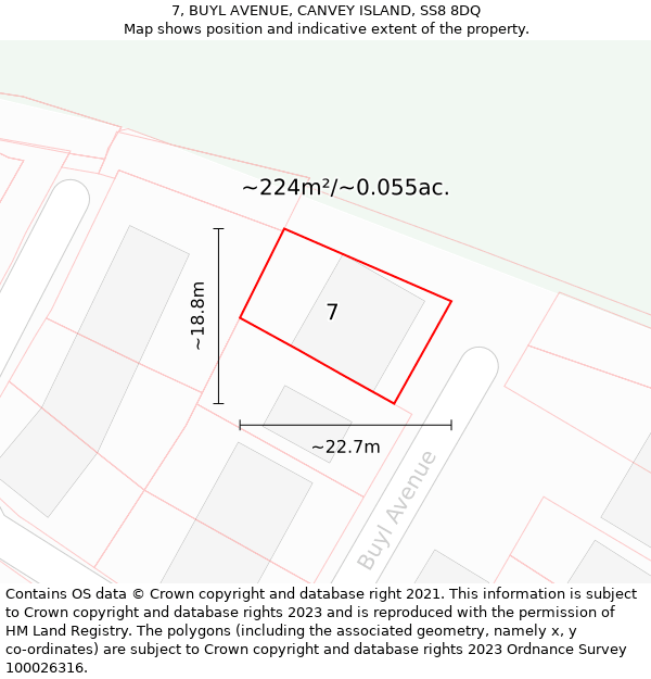 7, BUYL AVENUE, CANVEY ISLAND, SS8 8DQ: Plot and title map