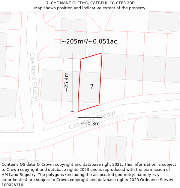 7, CAE NANT GLEDYR, CAERPHILLY, CF83 2BB: Plot and title map