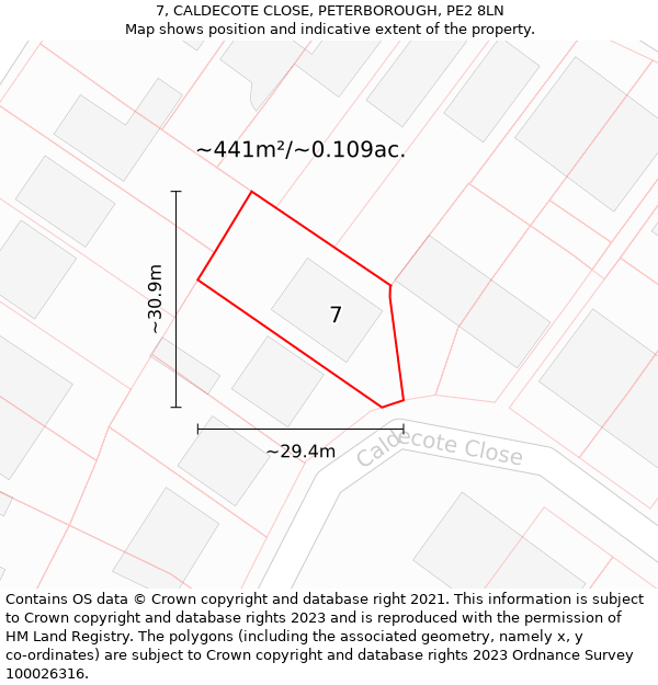 7, CALDECOTE CLOSE, PETERBOROUGH, PE2 8LN: Plot and title map