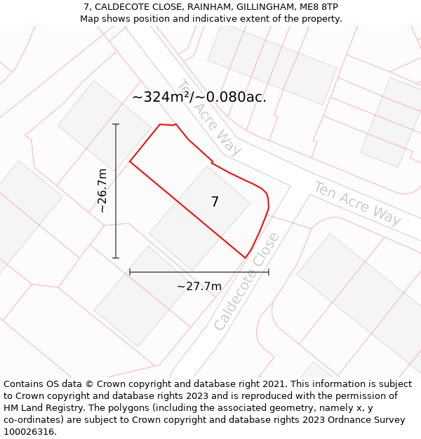 7, CALDECOTE CLOSE, RAINHAM, GILLINGHAM, ME8 8TP: Plot and title map