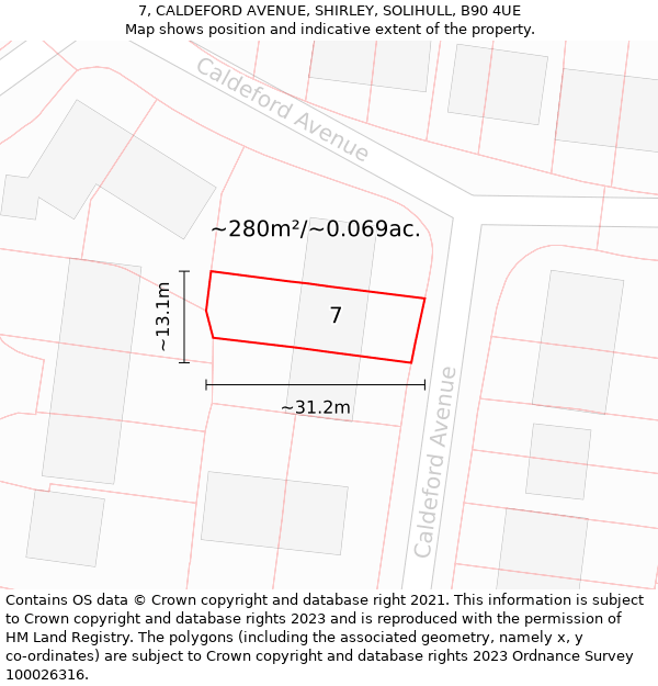 7, CALDEFORD AVENUE, SHIRLEY, SOLIHULL, B90 4UE: Plot and title map