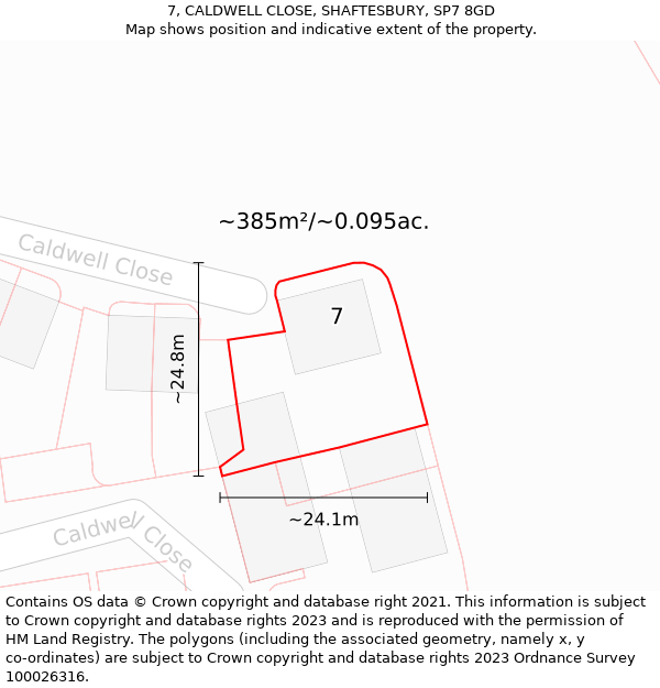 7, CALDWELL CLOSE, SHAFTESBURY, SP7 8GD: Plot and title map