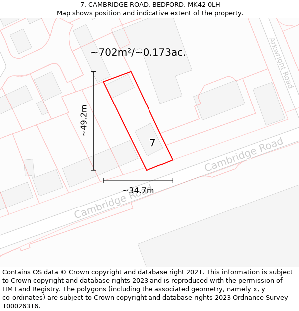 7, CAMBRIDGE ROAD, BEDFORD, MK42 0LH: Plot and title map