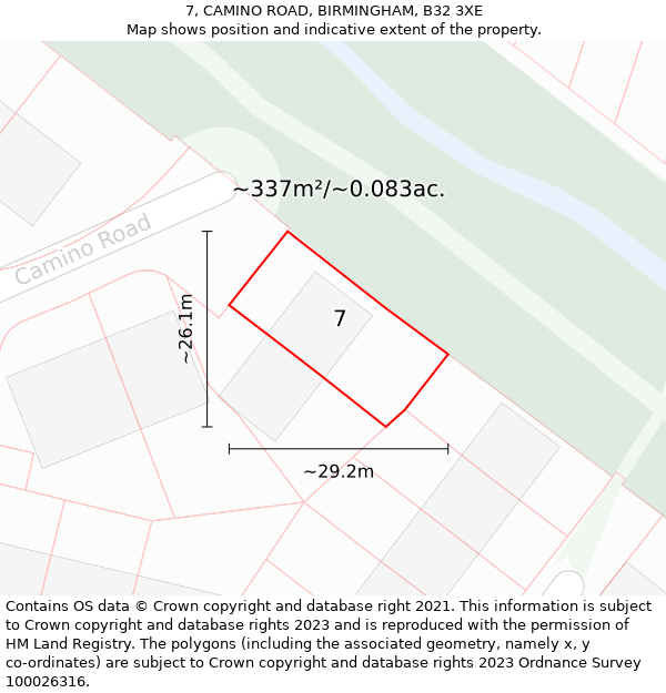 7, CAMINO ROAD, BIRMINGHAM, B32 3XE: Plot and title map