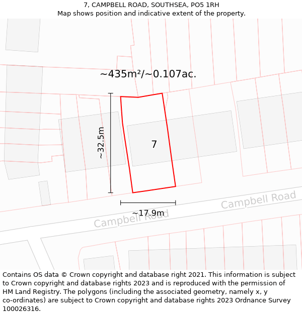 7, CAMPBELL ROAD, SOUTHSEA, PO5 1RH: Plot and title map