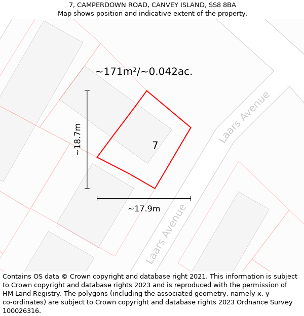 7, CAMPERDOWN ROAD, CANVEY ISLAND, SS8 8BA: Plot and title map