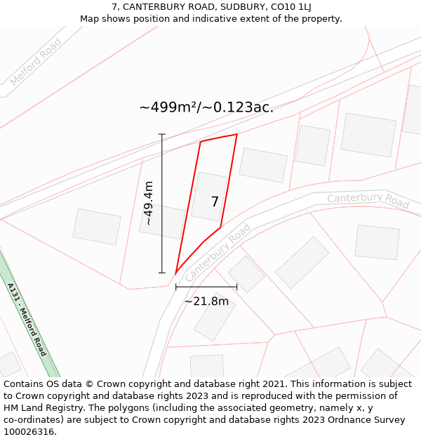 7, CANTERBURY ROAD, SUDBURY, CO10 1LJ: Plot and title map