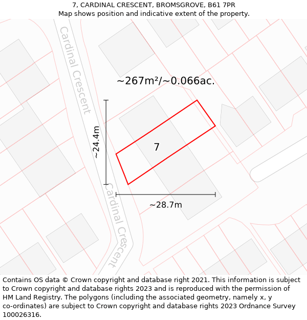 7, CARDINAL CRESCENT, BROMSGROVE, B61 7PR: Plot and title map