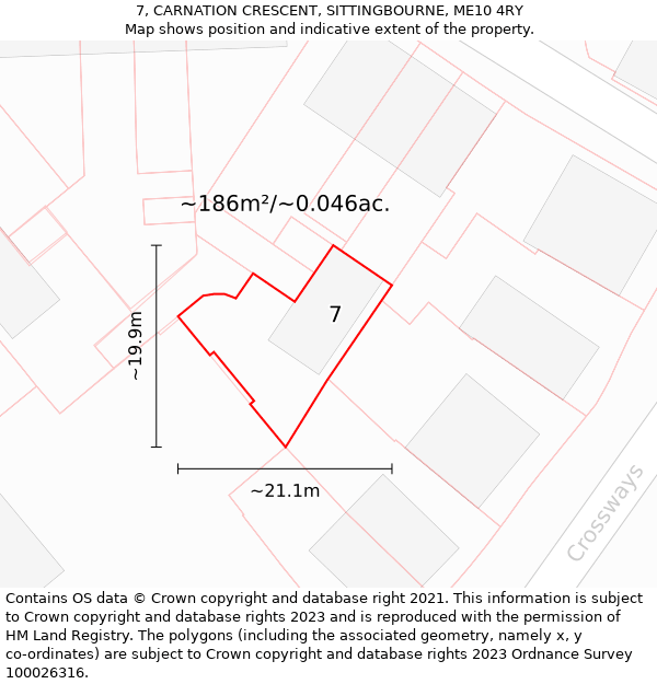 7, CARNATION CRESCENT, SITTINGBOURNE, ME10 4RY: Plot and title map