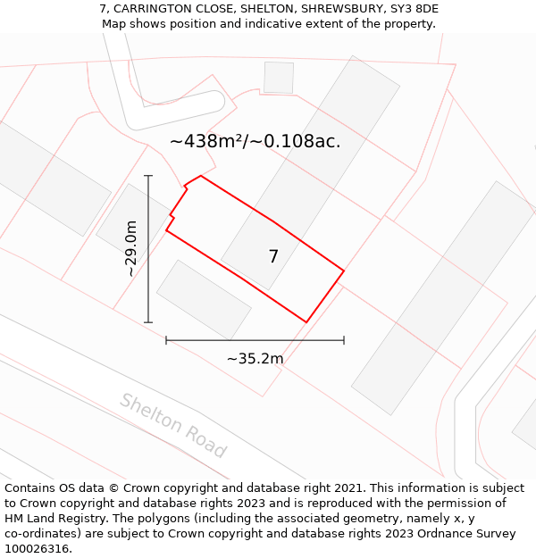 7, CARRINGTON CLOSE, SHELTON, SHREWSBURY, SY3 8DE: Plot and title map