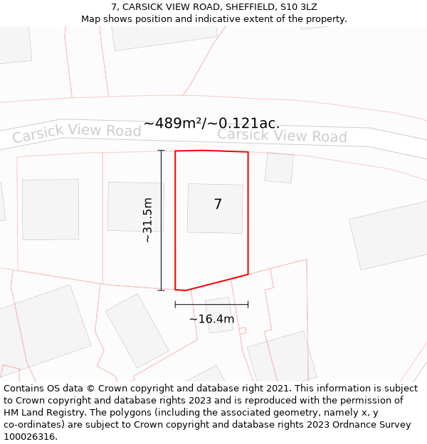 7, CARSICK VIEW ROAD, SHEFFIELD, S10 3LZ: Plot and title map