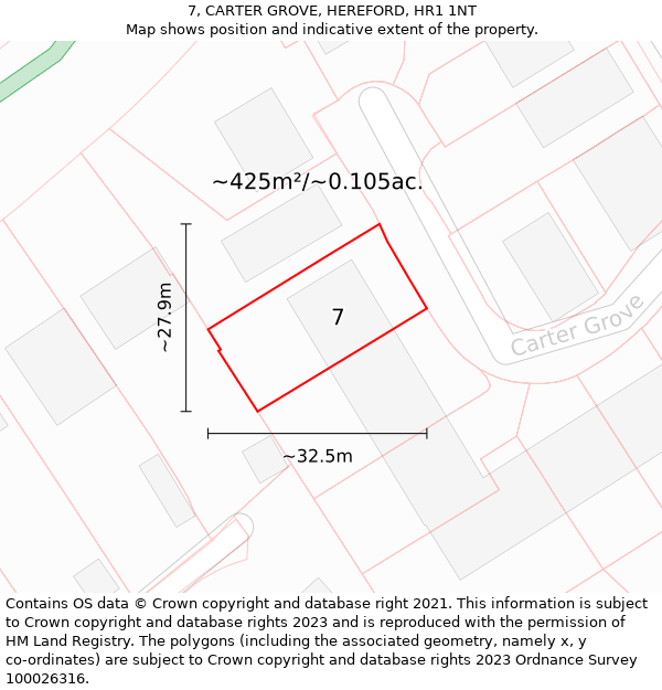 7, CARTER GROVE, HEREFORD, HR1 1NT: Plot and title map