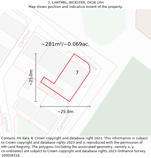 7, CARTMEL, BICESTER, OX26 1AH: Plot and title map