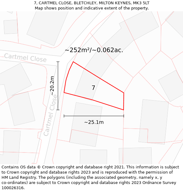 7, CARTMEL CLOSE, BLETCHLEY, MILTON KEYNES, MK3 5LT: Plot and title map