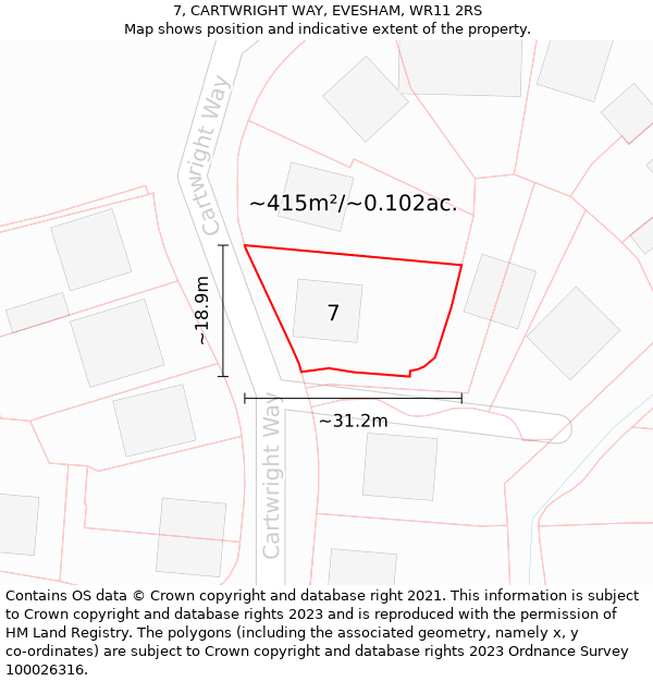 7, CARTWRIGHT WAY, EVESHAM, WR11 2RS: Plot and title map