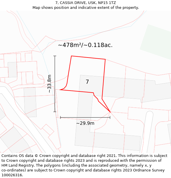 7, CASSIA DRIVE, USK, NP15 1TZ: Plot and title map