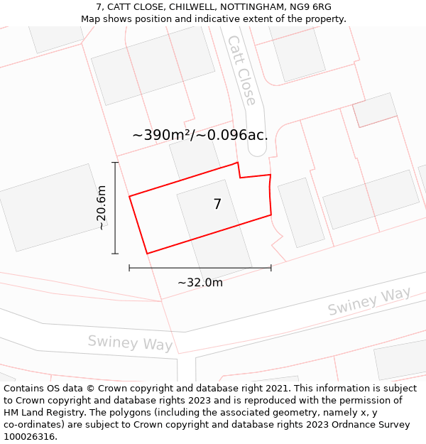 7, CATT CLOSE, CHILWELL, NOTTINGHAM, NG9 6RG: Plot and title map