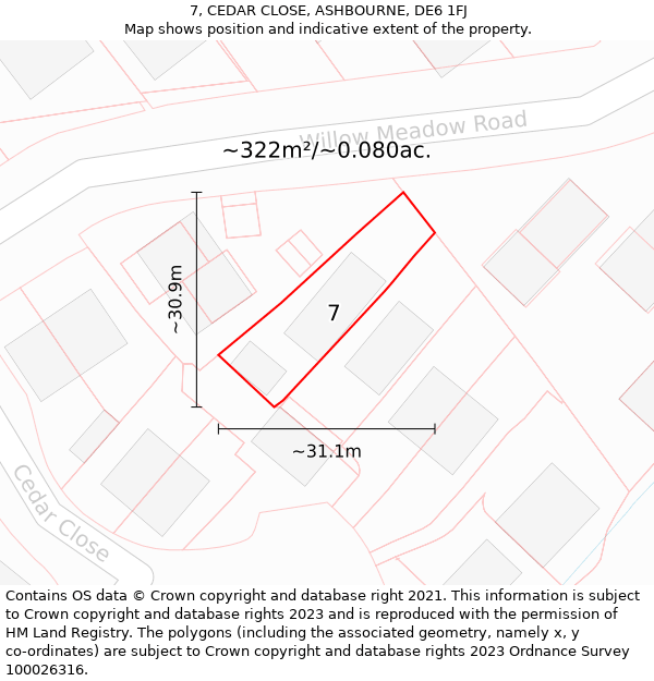 7, CEDAR CLOSE, ASHBOURNE, DE6 1FJ: Plot and title map