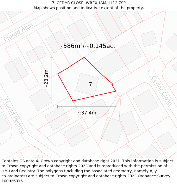 7, CEDAR CLOSE, WREXHAM, LL12 7SP: Plot and title map