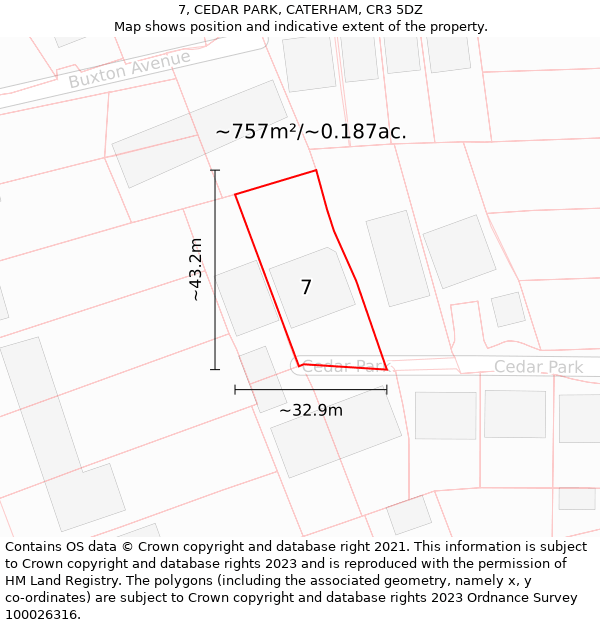 7, CEDAR PARK, CATERHAM, CR3 5DZ: Plot and title map