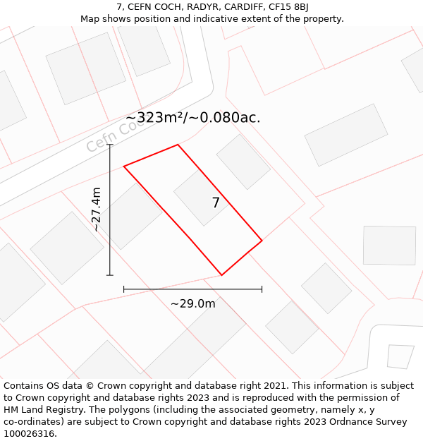 7, CEFN COCH, RADYR, CARDIFF, CF15 8BJ: Plot and title map