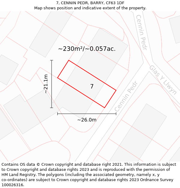 7, CENNIN PEDR, BARRY, CF63 1DF: Plot and title map