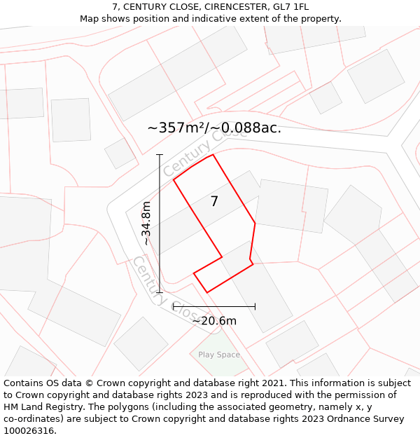 7, CENTURY CLOSE, CIRENCESTER, GL7 1FL: Plot and title map