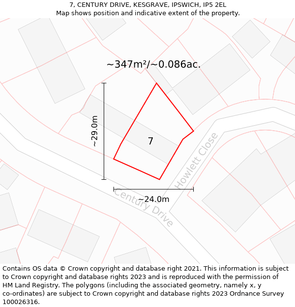 7, CENTURY DRIVE, KESGRAVE, IPSWICH, IP5 2EL: Plot and title map